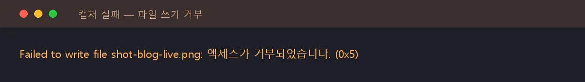 캡처 한 번이 “액세스가 거부되었습니다”로 실패한 로그